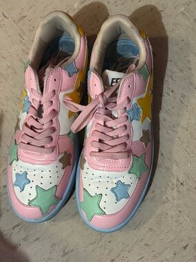 Girls/Men Pink Star Accent Sneakers with Pastel Multi Stars